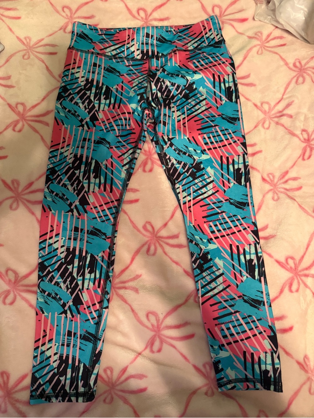 Athletic Works Girls' Abstract Print Leggings - Pink & Teal
